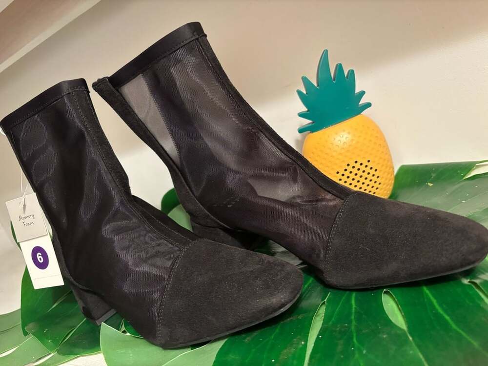 A New Day Black Celaena Mesh Block Heel Ankle Boots